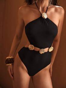 MOTF PREMIUM Traje de baño de una sola pieza con escote de halter y detalles de anillo