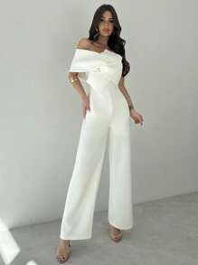 Firerie Damklänning i helvit, affärsmässig och avslappnad stil för utekvällar, elegant 3D-twistdesign med ärmlös rygglös jumpsuit, lämplig för vår sommar höst vinter, musikfestival, skolstart, semester, pendling, kontor, flygplats - Vitt - Visa 3