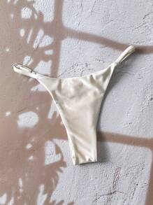 Elavelle 女士纯色丁字裤，简约设计，适合比基尼泳裤 - 杏色 - 查看 2