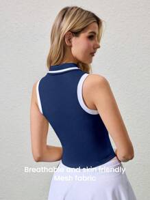 CourtClass Camisa polo deportiva para mujeres con cierre de cremallera, sin mangas y con media abertura
