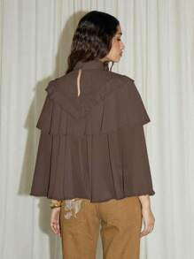 AiiRZ Vintage Victorian Prairie Crop Cape Top High Neck Ruffle Layered Gothic Western Fall Blouse Festival Bohemian