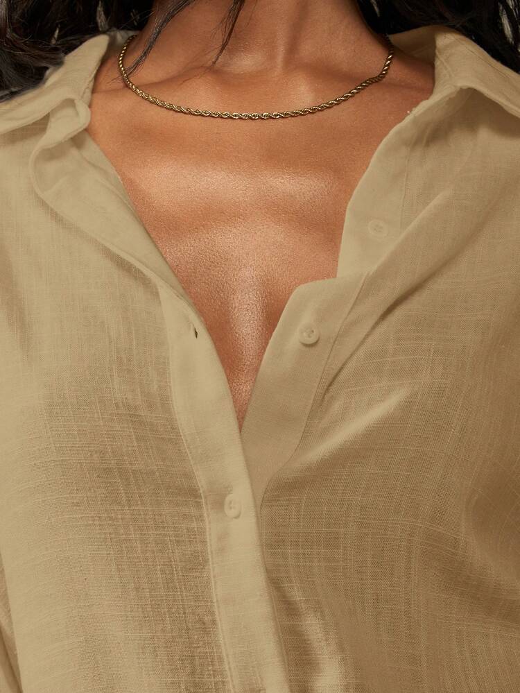 MISSGUIDED Chemise ample à manches longues et boutons pour la plage, légère, pour les vacances et les stations balnéaires. Blouse chic et essentielle pour un style décontracté au quotidien