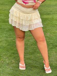 SHEIN EZwear Falda casual de encaje de talla grande, color amarillo claro