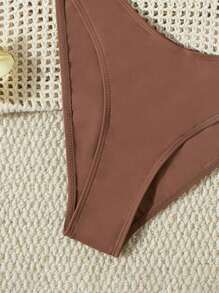 Swim Chiccia 女式可拆卸钢圈聚拢硬杯露背吊带性感比基尼泳装，夏季 - 棕色 - 查看 3