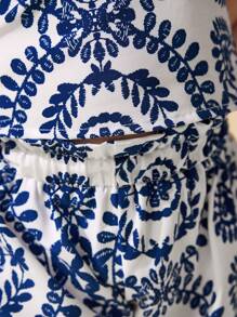 Travachic KIDS 2件套女婴母女装，碎花方领荷叶边休闲上衣和短裤套装，适合度假、外出、旅行 - 藍色 - 查看 5