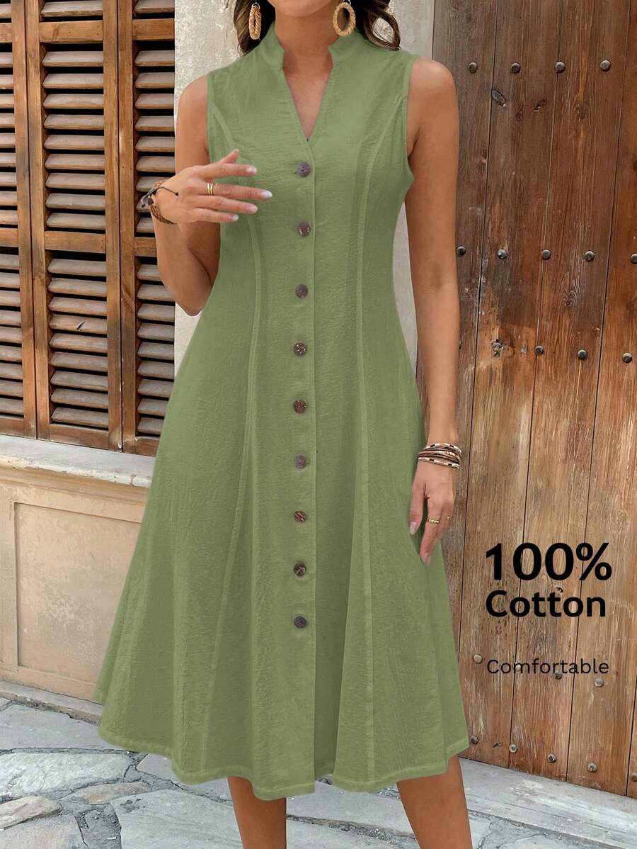 EMERY ROSE 女式夏季几何图案印花缺口领休闲短袖连衣裙