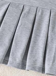 Sparklyn Conjunto de camiseta con decoración de lazo y falda plisada mini con decoración de lazo para niña preadolescente - Gris - Ver 8