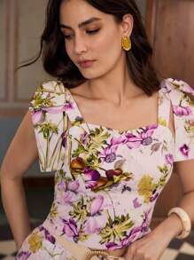 ZEYLAH 蝴蝶结装饰花卉印花无袖上衣 - 彩色 - 查看 2