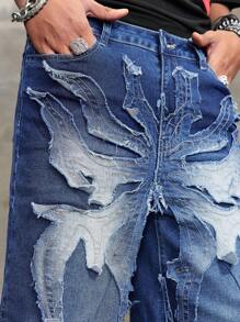 ROMWE MEN Street Life Men's Casual Washed Patch Embroidery Denim Shorts - Blue - View 6