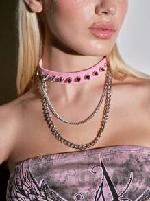 ROMWE Grunge Punk 1pc Handmade Punk Goth Rivet Studded Choker Collar Necklace, Fashion Leather Punk Necklace