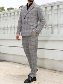Manfinity Mode Plus Size Men's Plaid Lapel Neck Long Sleeve Blazer And Pants Suit Set - Multicolor - View 5