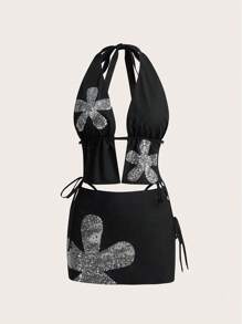 SHEIN ICON Trang phục hai mảnh dành cho phụ nữ mặc hàng ngày - màu đen - Xem 6