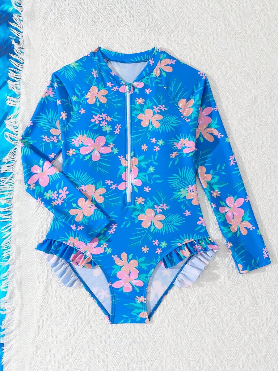 Teen Girls' Fashionable Random Printed One-Piece Swimsuit, Suitable For Summer - Multicolor - View 1