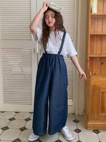 DAZY Tween Girl Loose-Fit Denim Overalls With Pockets, Spring/Summer, For Back To School