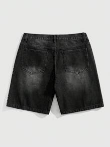 ROMWE MEN Street Life Pantalones cortos vaqueros holgados de hombre con apliques de rhinestones