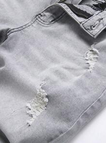 Manfinity Homme Quần short denim bó sát giặt thường ngày cỡ lớn cho nam - Màu Xám nhạt - Xem 3