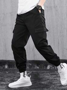 Claim Dot Men Solid Flap Pocket Trousers - Black - View 1