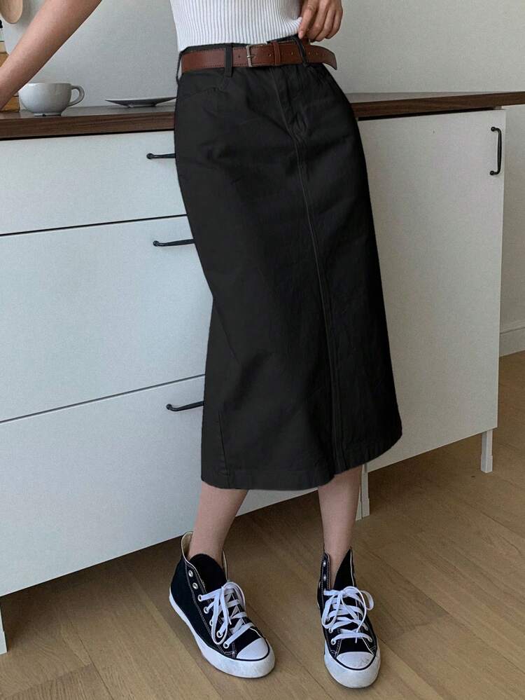 Women's Solid Color Straight Loose Casual Versatile Mid-Length Skirt Winter