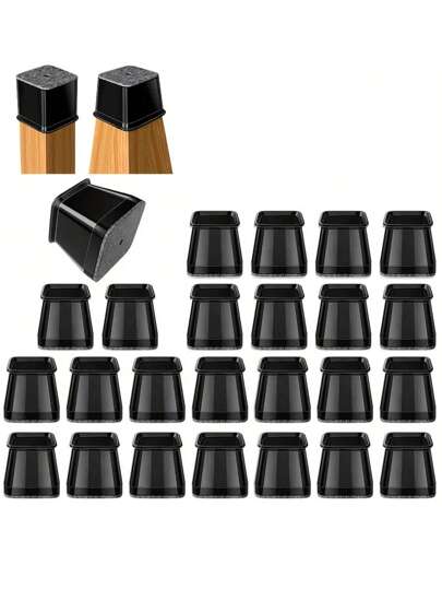 4/8/16/24 piezas Protectores cuadrados negros para patas de silla, almohadillas de muebles para pisos de madera dura, deslizadores de muebles para patas de silla, protectores de piso rectangulares para sillas, tapas de silicona para patas de silla, que protegen eficazmente el piso y las patas de la mesa