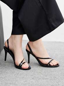 CUCCOO BIZCHIC Women's Simple Black Striped High Heel Round Toe Sandals - Black - View 5