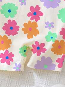 SHEIN Leap Crew 女婴花卉印花休闲无袖连体衣，适合春夏季 - 彩色 - 查看 5