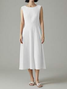 EMERY ROSE Đầm dài chữ A không tay đơn giản, màu trơn thanh lịch bằng cotton dành cho nữ - trắng - Xem 3