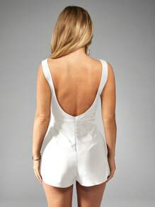 MISSGUIDED Bộ áo liền quần không tay hở lưng, kiểu dáng mùa hè, thích hợp cho tiệc tối, đám cưới, tiệc chiêu đãi, các sự kiện trang trọng. - trắng - Xem 2