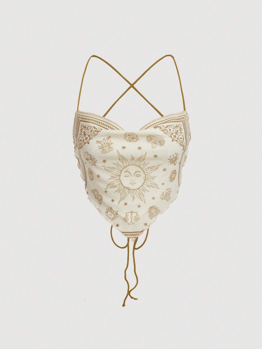 SHEIN MOD Women Spaghetti Strap Floral Print Mesh Backless Cami Top, Gesang Flower,Island Vacation, Western Wear,Country Concert,Festival,Country,Beach Vacation Wear,Tea Party,Modest,Prom Top