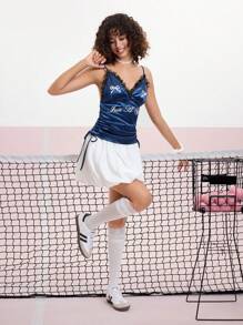 SHEIN MOD Top deportivo de tirantes con encaje frontal y empalmado, con letras y contraste de colores - Azul Marino - View 6