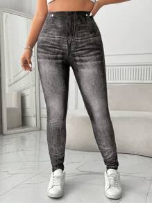 SHEIN EZwear Große Größen Leggings in Jeansoptik für Damen