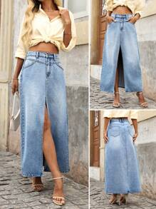 EMERY ROSE Women's Fashionable Denim Mini Skirt, Suitable For Summer - Blue - View 1