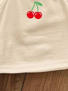 SHEIN Young Girl Casual Minimalist Cute Cherry Print Beige Camisole Top, Suitable For Summer - Khaki - View 5
