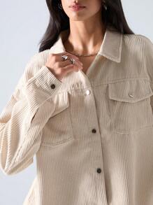SHEIN EZwear Apricot Flap Pocket Button Front Corduroy Jacket In Fall/Winter - Apricot - View 4