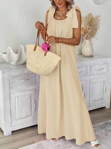 SHEIN LUNE Girly Romantic Extra Large Bow Strap Long Dress