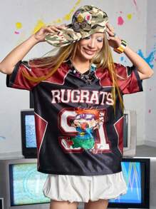 Nick 90's X ROMWE T-shirt oversize estiva con stampa retrò di lettere e cartoni americani