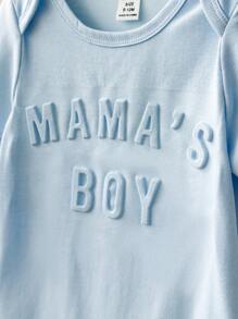 Baby Boy Infant Newborn 0-3 Years Old Casual Daily In/Outdoor Graphic "MAMA'S BOY" Short Sleeve Knitted Bodysuit, Cotton Material - Blue - View 3