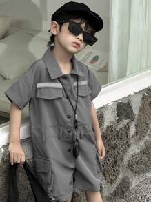 DAZY 男童领口短袖连体衣 - 灰色 - 查看 3