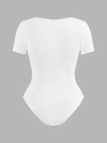 SHEIN EZwear 3pcs Set Multi-Color Square Neck Bodycon Short Sleeve Bodysuit, Suitable For Summer And Daily Wear