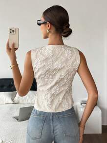Serisse Áo vest thời trang đơn hàng khuy đơn dệt hoa jacquard dành cho nữ - Màu be - Xem 2