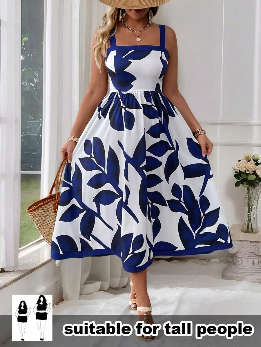 SHEIN Tall Váy xòe in hoa ngẫu nhiên phong cách ngày lễ Bohemian cỡ lớn, mùa hè - Nhiều màu - Xem 1