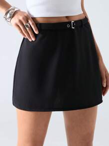 SHEIN EZwear Women's Solid Color Short A-Line Casual Skirt