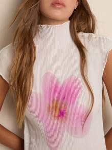 Nöista Summer Floral Print Mock Neck Blouse - White - View 1