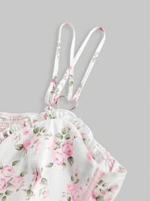 ROMWE Fairycore Plus Size Women's Summer Small Ditsy Floral Camisole Top With Spaghetti Straps And Bow Accent - Multicolor - View 3