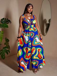 Maweii Tuta oversize da donna con stampa, spalline larghe ed elastico in vita, stile vacanze estive