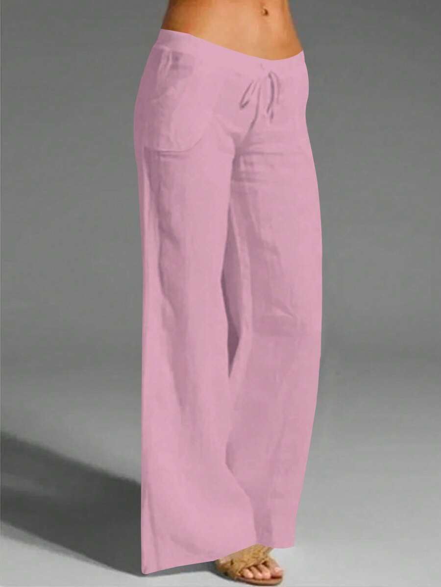 EMERY ROSE Women Linen Pocket Casual Pants, Spring & Summer Fall Cloth For Women - Baby Pink - View 1