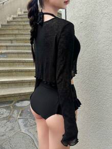 DAZY 女士沙滩罩衫泳装亚麻度假 - 黑色 - 查看 6