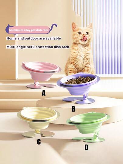 PETSIN 1pc Minimalist New Aluminum Alloy Pet Cat/Dog Bowl Stand, Adjustable Foldable Storage, Slanted Neck-Friendly Outdoor Portable Pet Food/Water Bowl, Popular In Europe & America