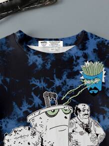 Aqua Teen Hunger Force X SHEIN Camiseta de manga corta de cuello redondo con estampado de teñido anudado y gráfico de dibujos animados para niño preadolescente - Blanco - Ver 4