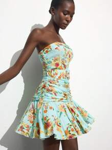 SHEIN Maija Women Off Shoulder Floral Print Mini Dress,Vacation Outfits - Multicolor - View 4