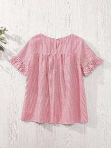 Rusticease Women's Casual Plaid Ruffle Short Sleeve Loose Blouse, Summer Gingham  Plaid Linen Country Outfits Women